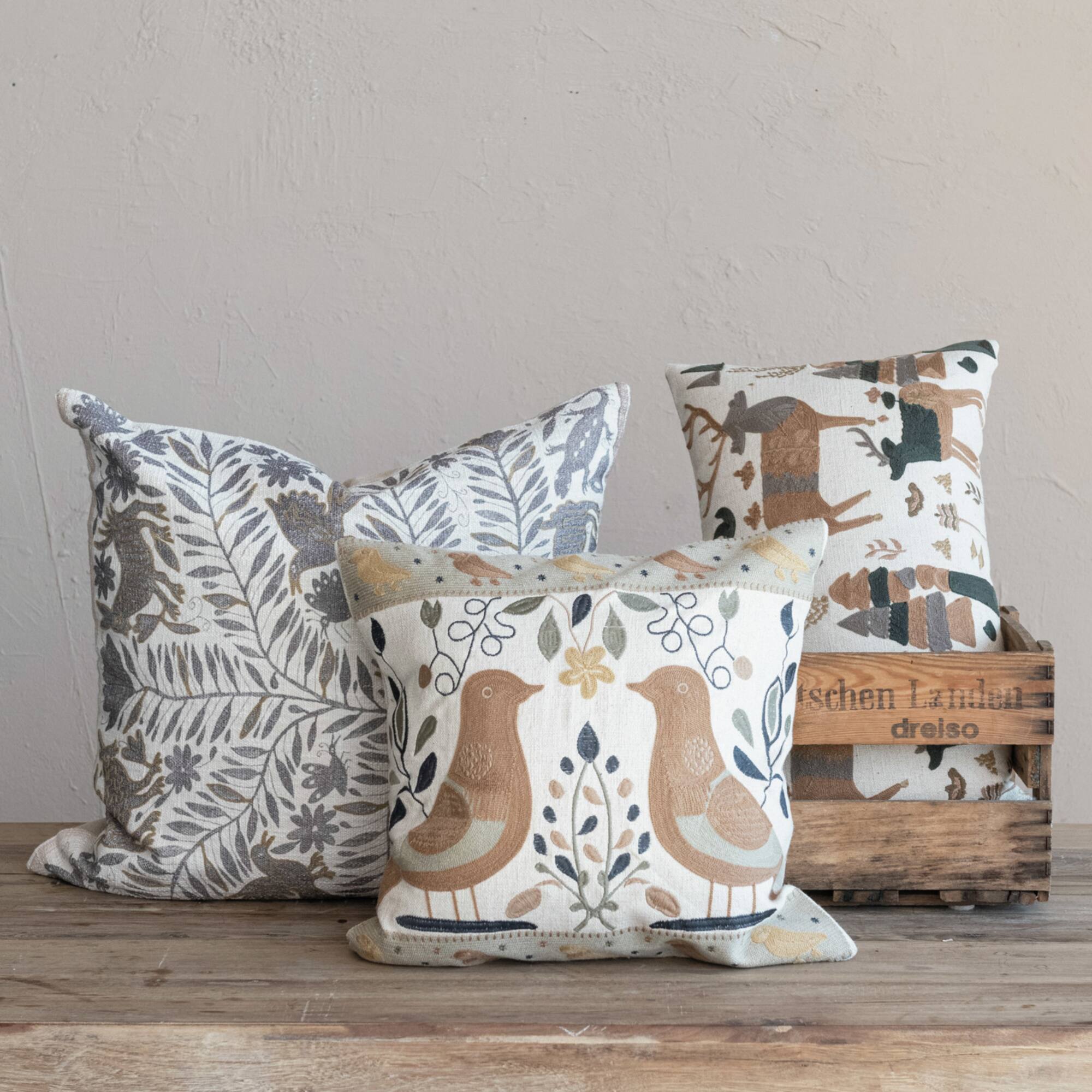 Hello Honey® 24" x 14" Embroidered Reindeer Cotton & Linen Lumbar Throw Pillow